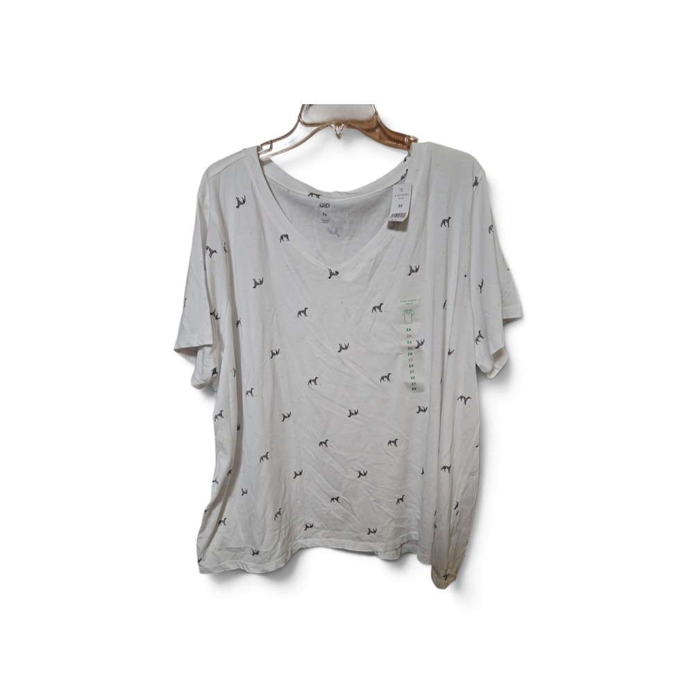 Dip Womens V-Neck T-Shirt White Greyhound Dog Print Short Sleeve Tee 3X NWT 0473